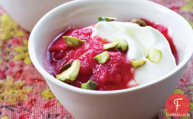Rhubarb and Pistachios over Thick Yogurt