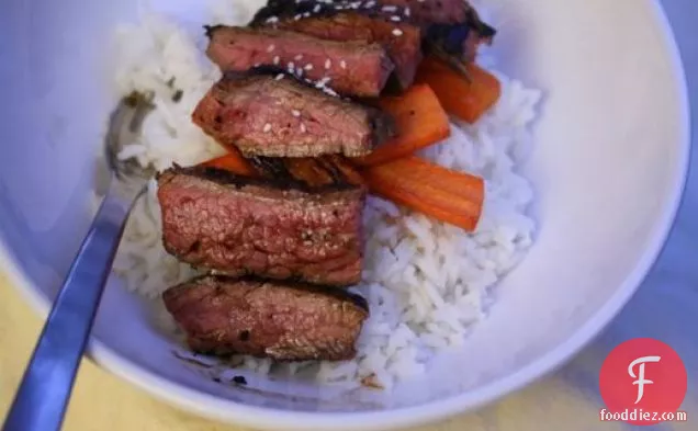 Eat for Eight Bucks: Rice Bowl with Miso-Marinated Flank Steak