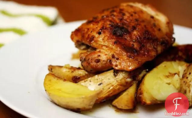 Eat for Eight Bucks: Maple-Mustard Baked Chicken Thighs with Potato Wedges