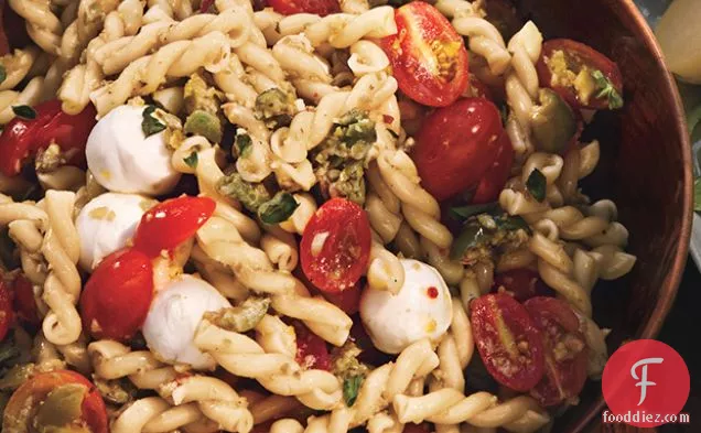 Pasta Salad with Cherry Tomatoes and Green Olivada