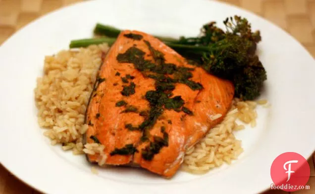 Dinner Tonight: Lime and Honey-Glazed Salmon with Rice and Broccolini