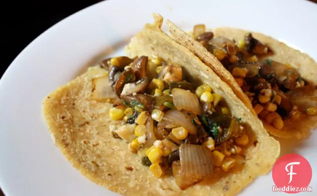 Dinner Tonight: Mushroom, Rajas, and Corn Tacos with Queso Fresco
