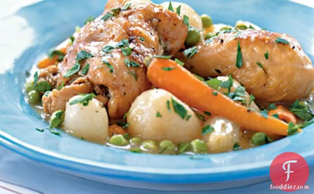 Braised Chicken with Baby Vegetables and Peas