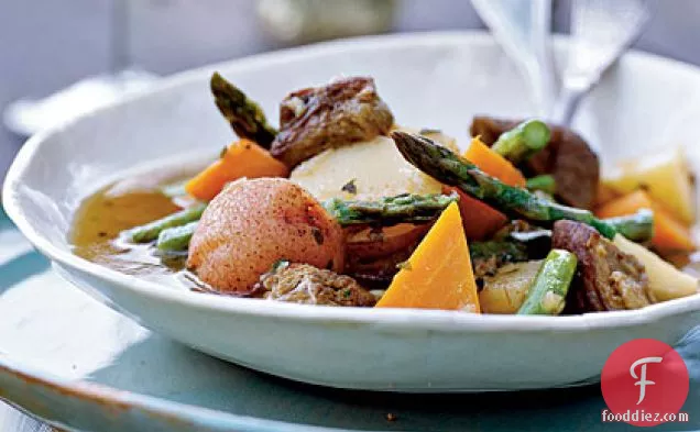 Lamb Shoulder Braised with Spring Vegetables, Green Herbs, and White Wine