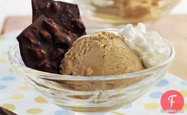 Coffee Ice-Cream Sundae with Dark Chocolate-Sea Salt Almond Bark
