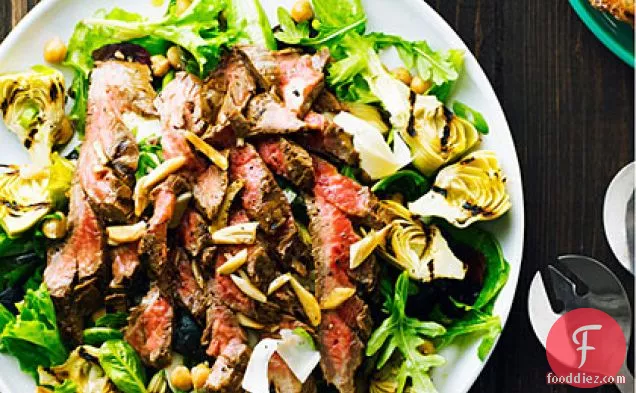 Garlicky Steak Salad with Chickpeas and Artichokes