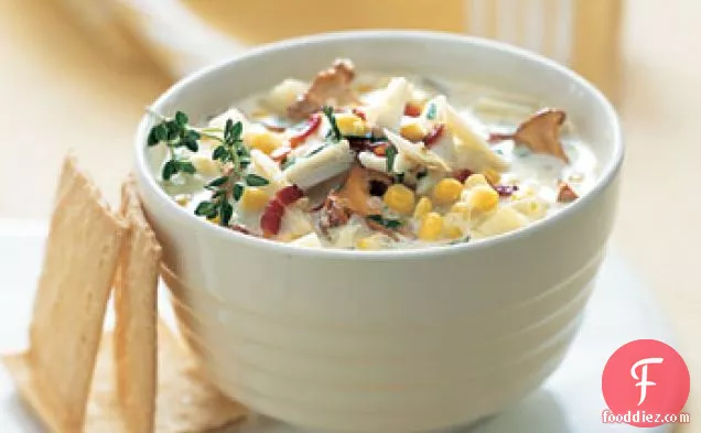 Crab-and-Corn Chowder with Bacon and Chanterelle Mushrooms