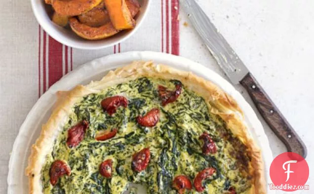 Crisp spinach tart with squash wedges