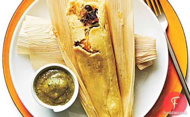 Black Bean and Sweet Potato Tamales with Tomatillo Sauce
