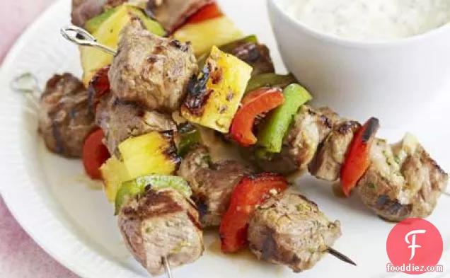 Fruity lamb kebabs with chilli mayo