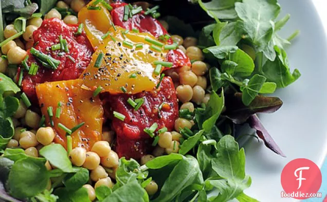 Grilled Peppers, Chickpeas And Mixed Leaves