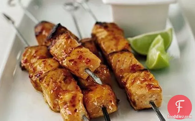 Thai salmon kebabs with sweet chilli & lime dip