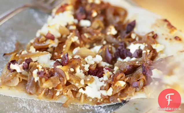 Pizza with Caramelized Onions, Feta, and Olives