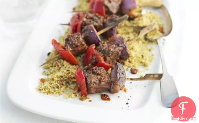 Harissa lamb & pepper kebabs