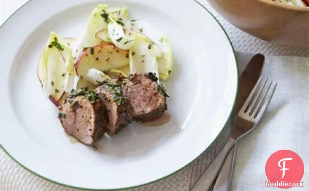 Herby pork with apple & chicory salad