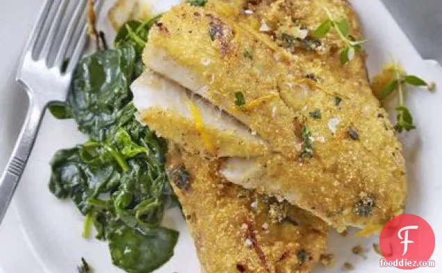 Pan-fried white fish with polenta & orange crust