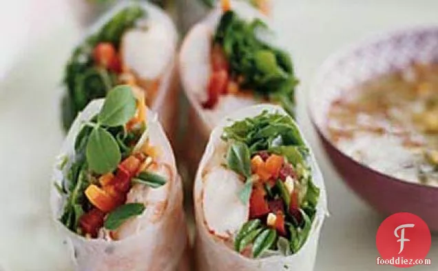 Shrimp and Crunchy Vegetable Spring Rolls with Sweet and Sour Chili Sauce