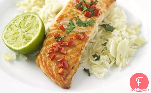 Grilled chilli & coriander salmon with ginger rice