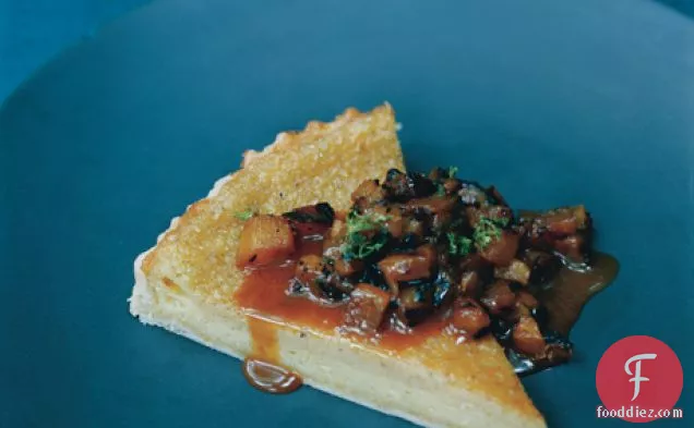 Chess Pie with Blackened Pineapple Salsa and Caramel Sauce