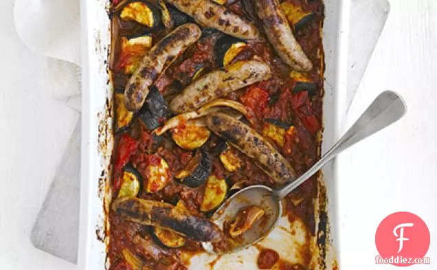 Oven-baked ratatouille & sausages