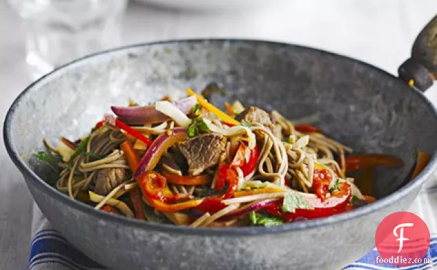 Lamb with buckwheat noodles & tomato dressing