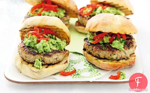 Turkey & coriander burgers with guacamole