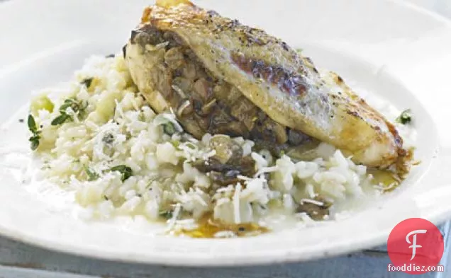 Mushroom-stuffed chicken with lemon thyme risotto