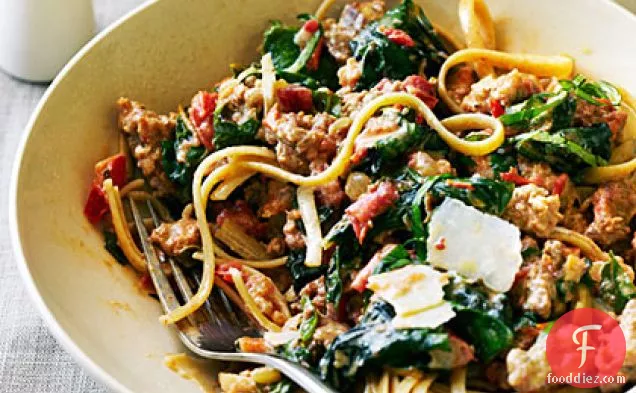 Spicy Sausage and Chard Pasta
