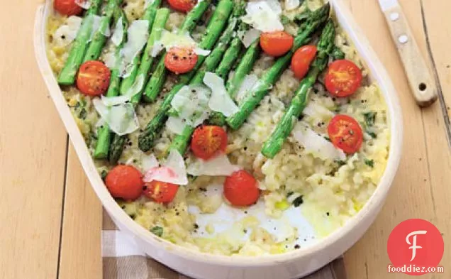 Baked asparagus risotto
