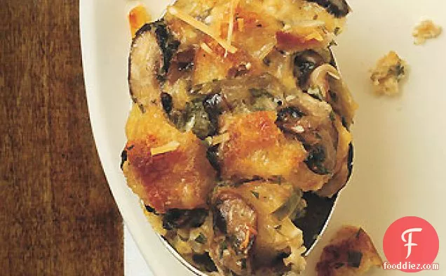 Savory Bread Pudding with Mushrooms and Parmesan Cheese