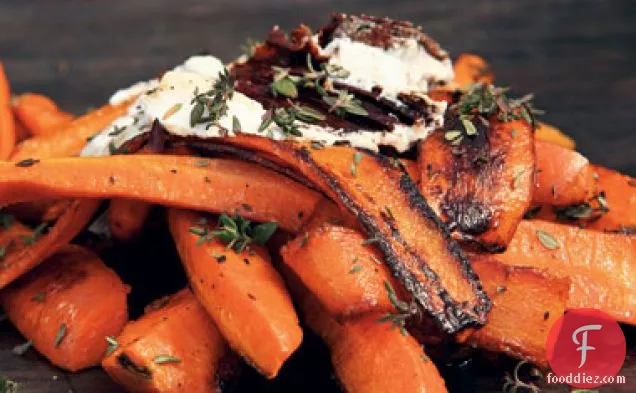 Burnt Carrots with Goat Cheese, Parsley, Arugula, and Crispy Garlic Chips