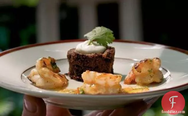 Grilled Shrimp with Black Bean Cakes and Coriander Sauce