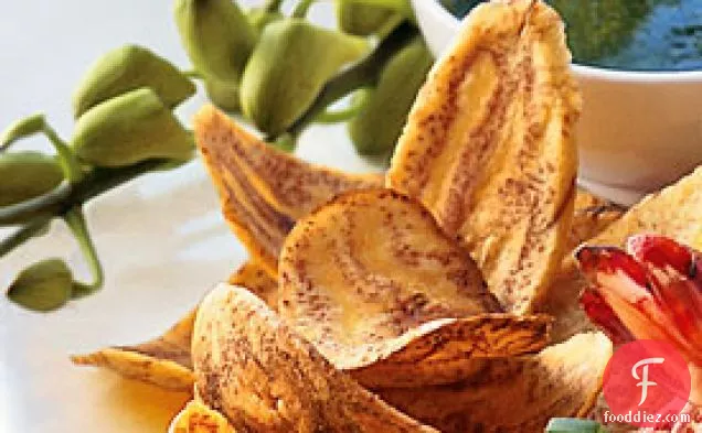 Plantain Chips with Warm Cilantro Dipping Sauce