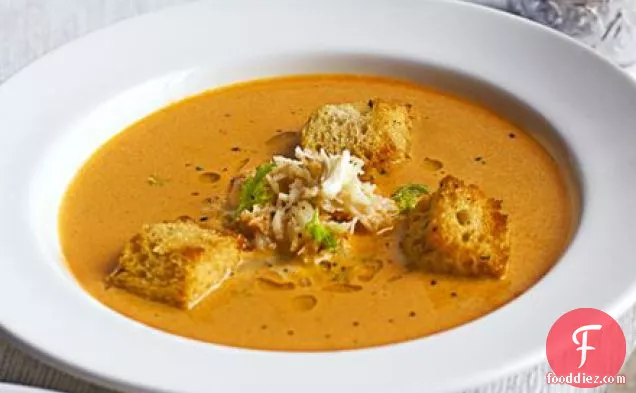 Cornish crab bisque with lemony croutons
