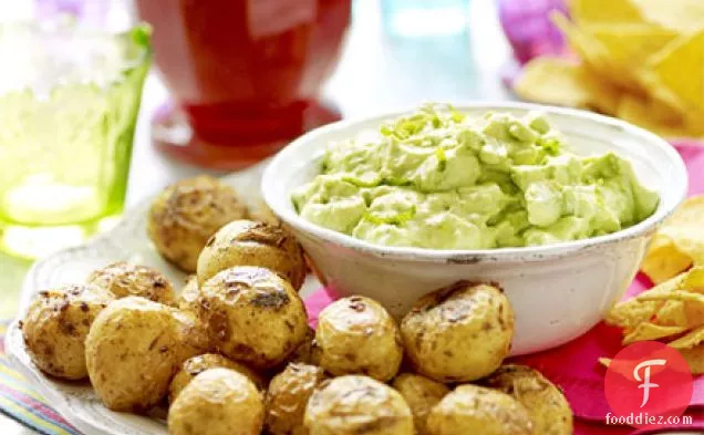 Avocado & citrus dip with spicy spuds & tortilla chips