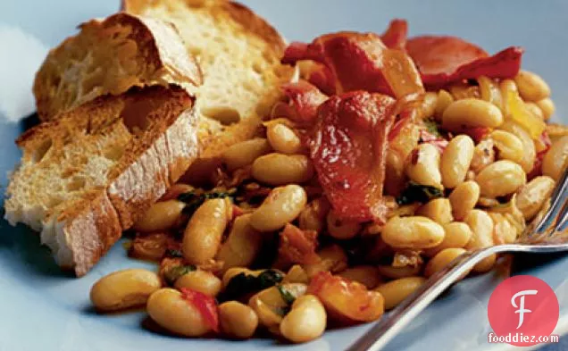 Smoky beans with basil & bacon