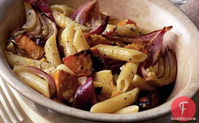 Roasted squash & red onion pasta