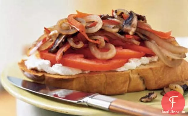 Open-Faced Mushroom, Tomato, and Goat-Cheese Sandwich