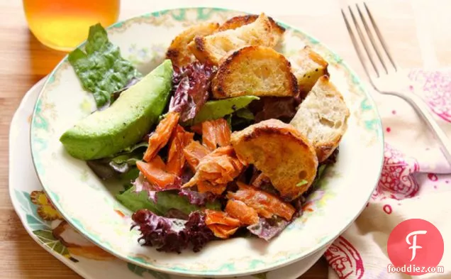 Buttered Crouton Salad With Avocado And Smoked Salmon