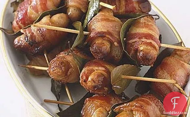 Apricot, bacon & sausage skewers
