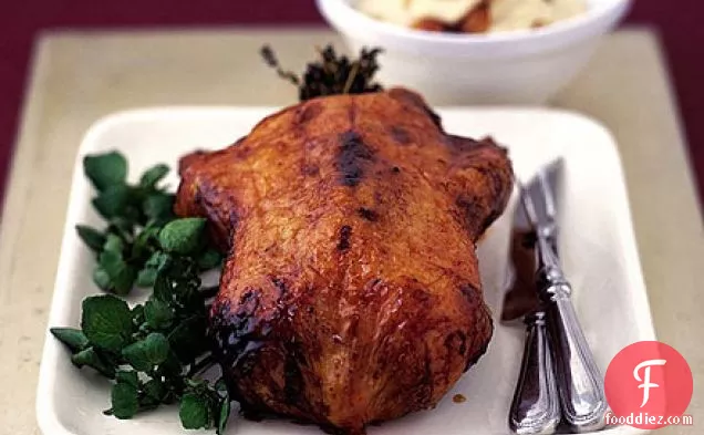 Honey-roasted duck with creamed cauliflower
