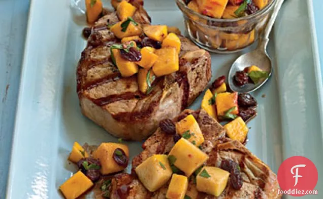 Grilled Pork Porterhouse with Peach Agrodolce