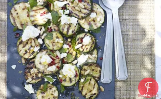Griddled courgettes with pine nuts & feta