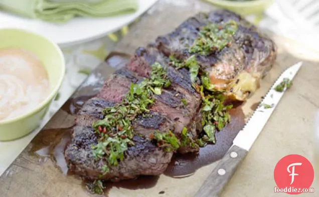 Seared steak with chimichurri dressing