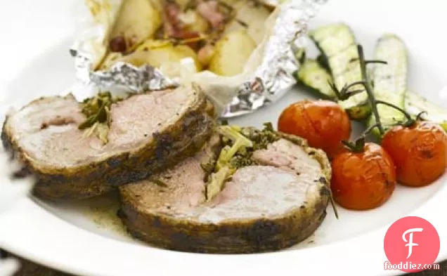 Barbecued saddle of lamb with lemon & rosemary