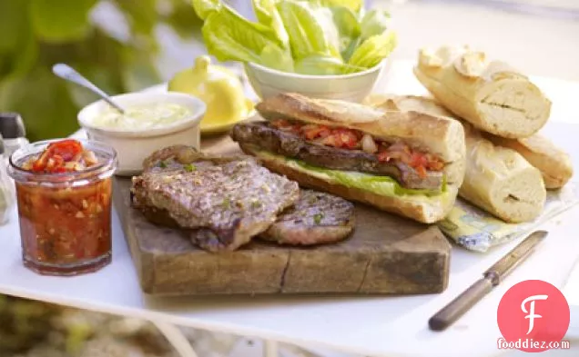 Sirloin steak sandwiches with smoky relish