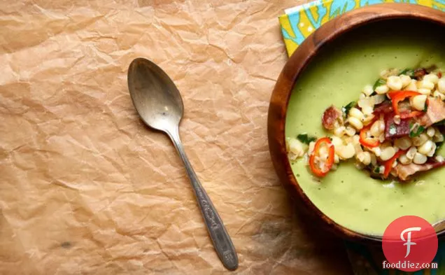Cold Avocado Soup With Sweet Corn And Bacon