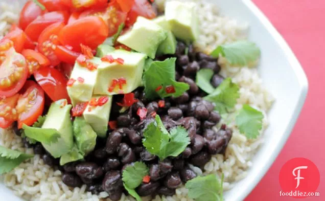 Mexican Rice Salad With Black Beans, Avocado And Red Chilli