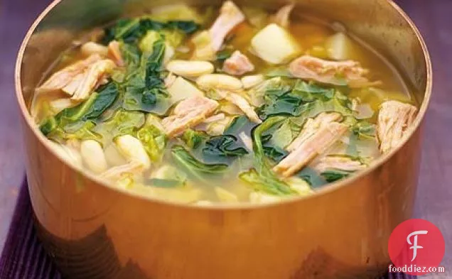 Spring greens & gammon soup