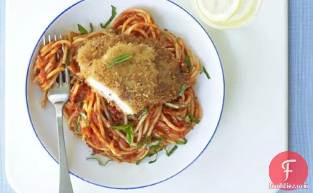 Pork Milanese with spaghetti